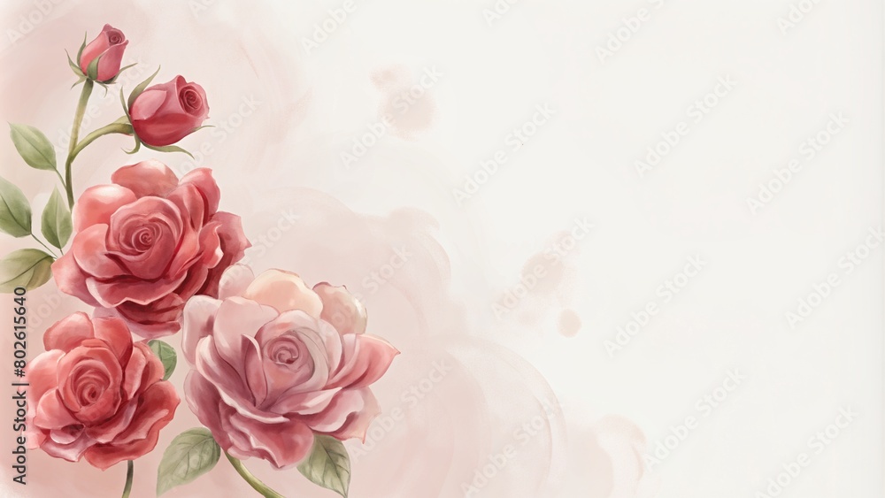Digital painting of red roses with empty area for text. Digital painting of red roses with empty area for text.