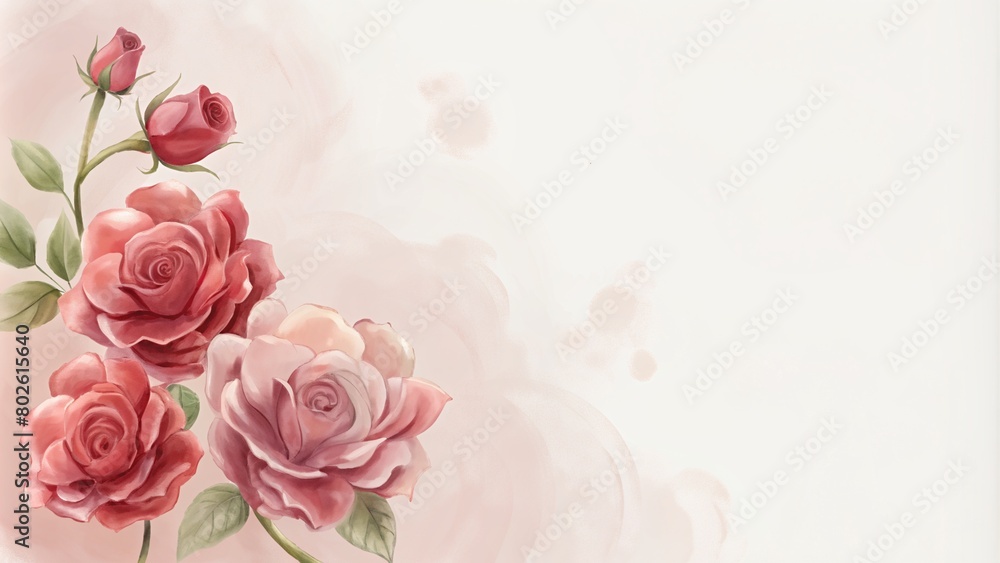 Digital painting of red roses with empty area for text.