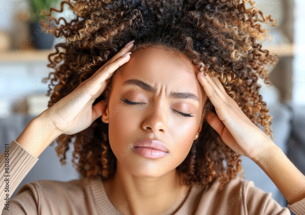 Young Woman Experiencing Headache or Stress at Home Young Woman Experiencing Headache or Stress at Home