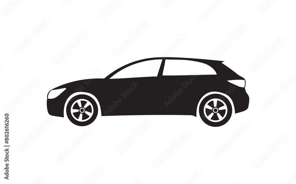 Car icon symbol Flat vector illustration silhouette. concept of auto, view, sport, race, transport, and automobile vector illustration.