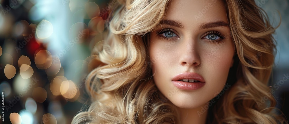 Fototapeta premium Hairstyling showcase, blonde curls of elegance