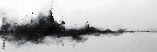 Black and white watercolor paint smudge on transparent background.
