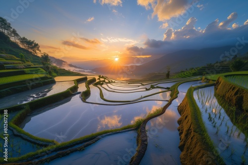 terraces of rice fields in Indonesia