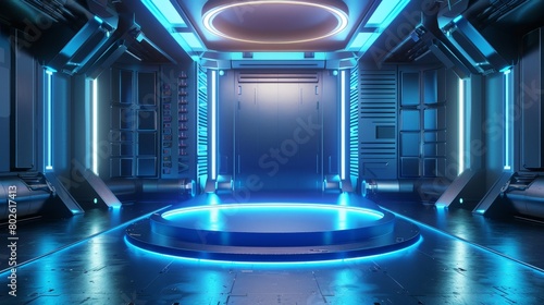 High-tech themed blank podium, commercial 3D rendering