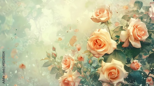 Vintage Pastel Roses with Soft Watercolor Wash Botanical Background