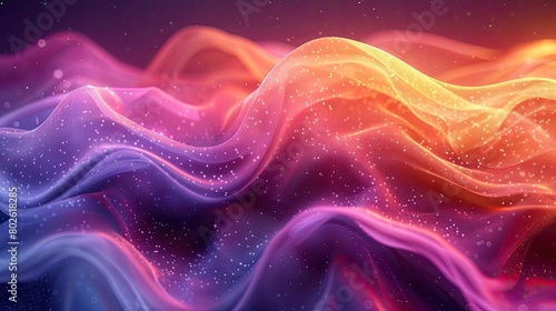 A colorful wave of light with a purple and orange stripe. The wave is made up of many small dots