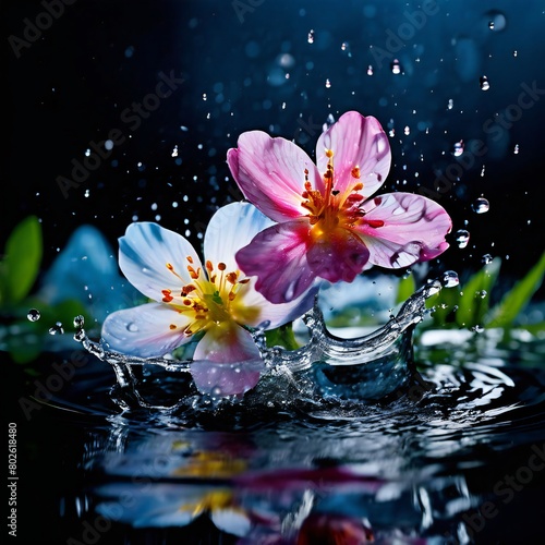 Flower in water creative wallpaper design nature photography falling drops of water.