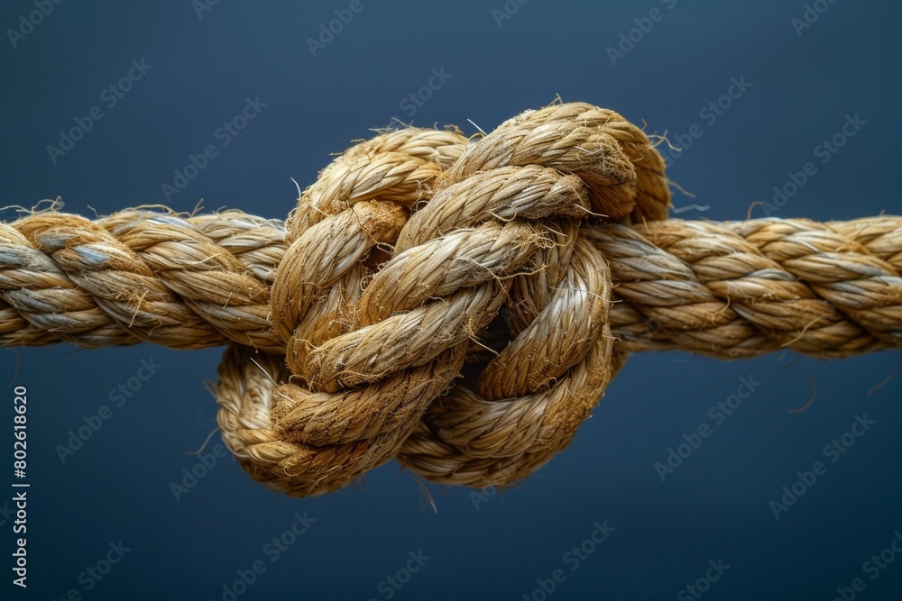 A tied knot on a rope. Business concept. Background with selective focus and copy space A tied knot on a rope. Business concept. Background with selective focus and copy space