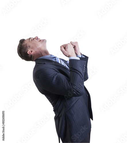 Photography The winner is a happy businessman rejoicing in success and good luck