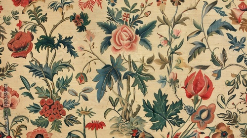 Vintage Floral Fabric Design in Classic Style 
