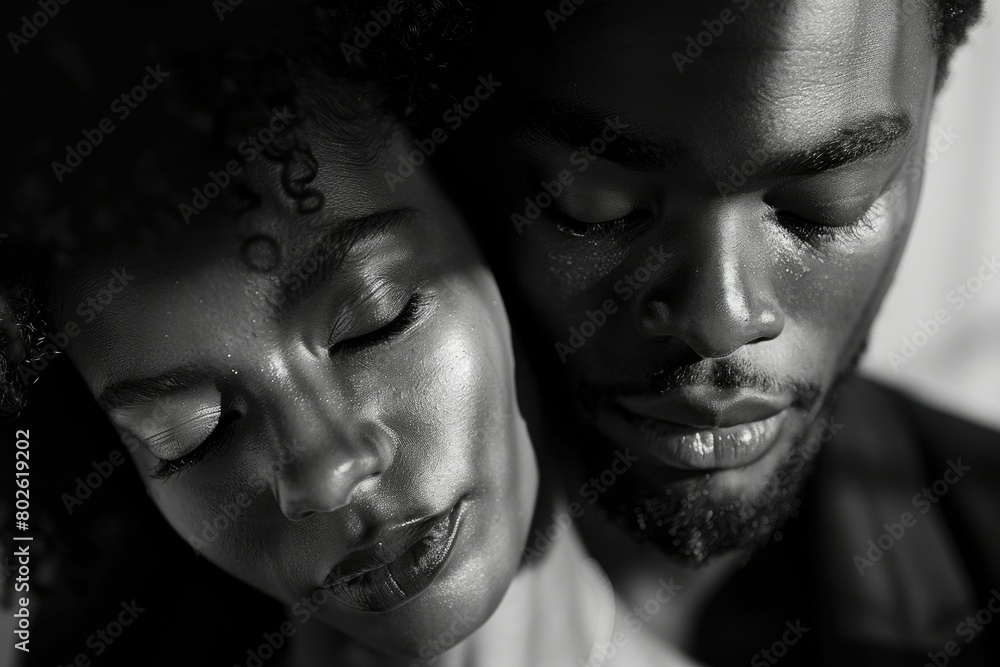 A man and woman are embracing each other with their eyes closed A man and woman are embracing each other with their eyes closed