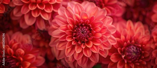 Macro photograph of a vibrant varietal garden flowers with red-colored petals serves as the inspiration for design  advertising  prints  posters  decor  and interiors.