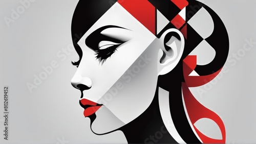 Fashion illustration. Beautiful woman face with red lips. Vector illustration.
