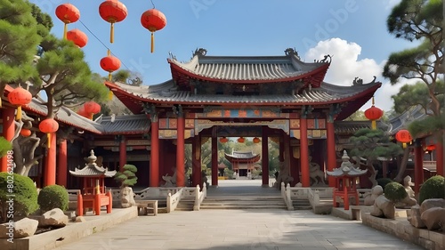 a park featuring a Chinese temple