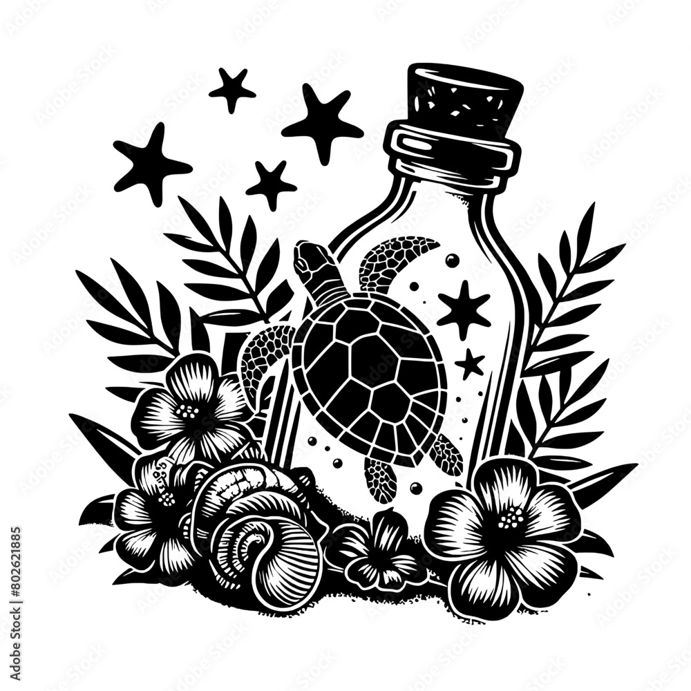 Sea Turtle svg, Turtle on Bottle svg, Turtle svg file, Flower Turtle