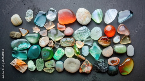 The ground is covered with a variety of natural materials such as light amber gemstones, azure aqua stones, and electric blue rocks. Each one is a unique piece of art in closeup detail AIG50