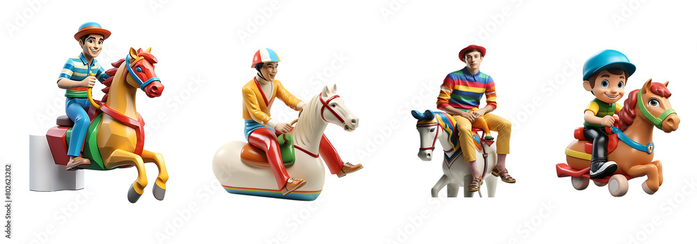 Fototapeta premium colorful toy with horse ridding doll with on transparent background cutouts, PNG file.