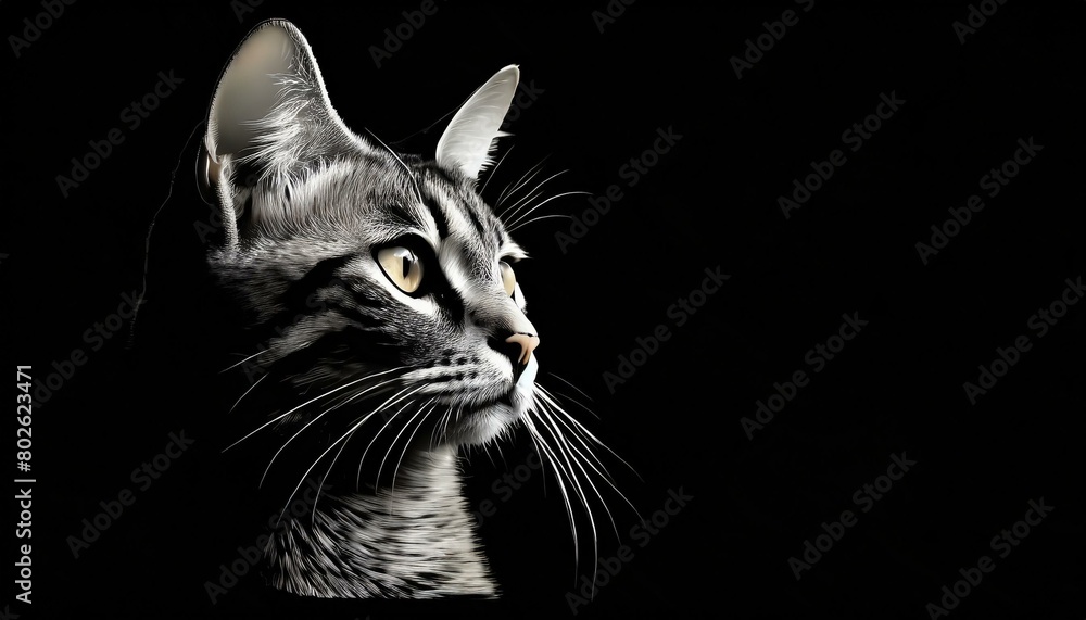 Portrait of a beautiful striped black and white cat close up