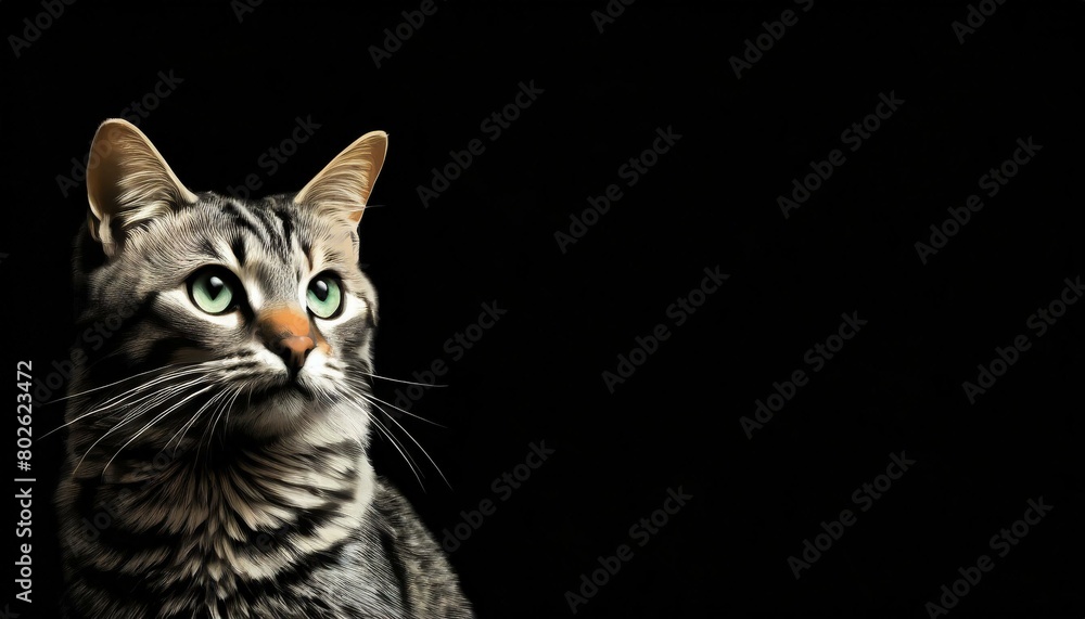 Portrait of a beautiful striped black and white cat close up