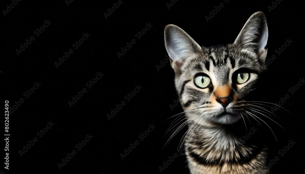Portrait of a beautiful striped black and white cat close up