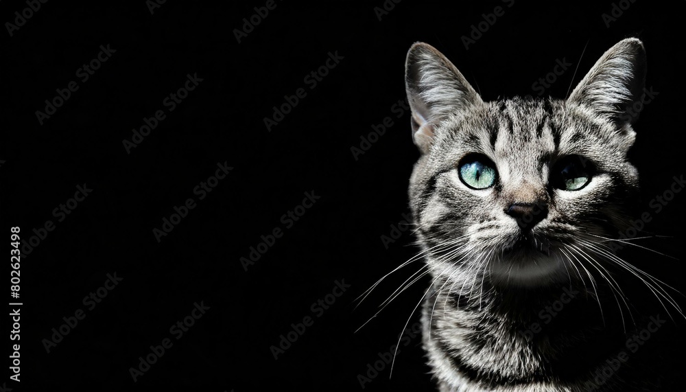 Portrait of a beautiful striped black and white cat close up