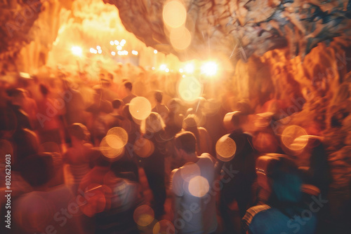 blurred scene of crowded Cave.