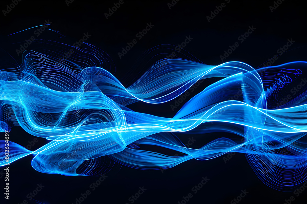 Dynamic neon lines intersecting in an electric blue dance. Mesmerizing artwork on black background.