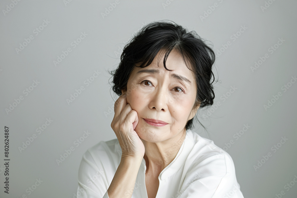 悩んでいるシニア女性のポートレート