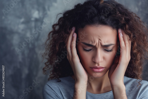 Female headache, problem of migraine and depression, stress woman concept