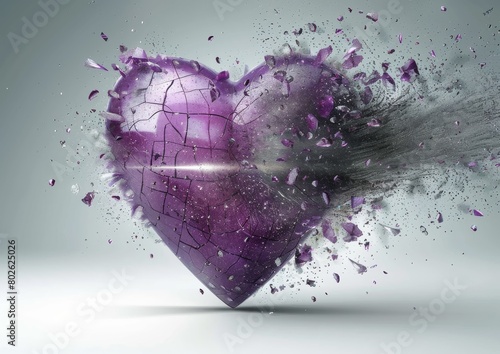 Shattering Purple Heart in a Dramatic Conceptual Representation of Heartbreak photo