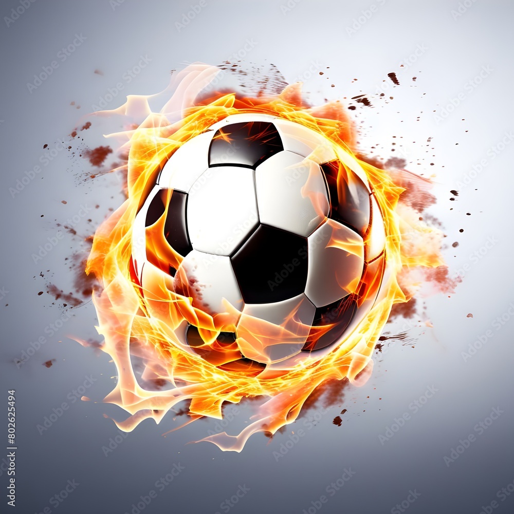 soccer ball flying on fire isolated on transparent background