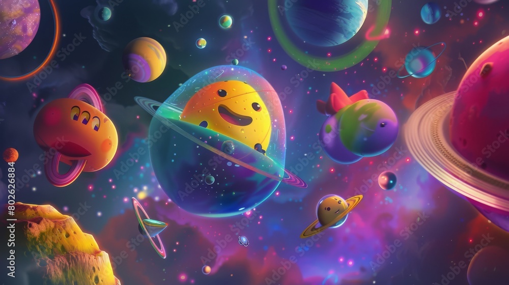 Whimsical 3D Cartoon Astronomers Embarking on an Intergalactic Adventure through Cosmic Wonders and Challenges - Perfect for Widescreen Wallpaper