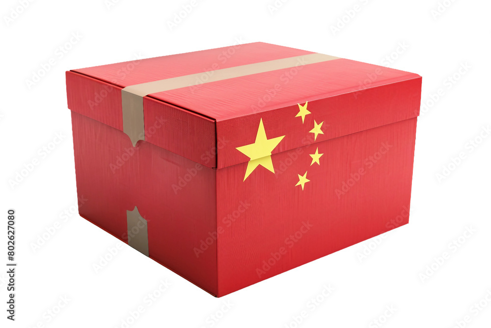 Box with china flag printed, isolated PNG, white background Box with china flag printed, isolated PNG, white background