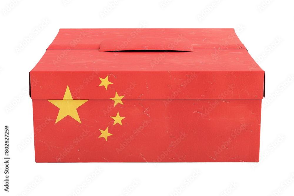 Box with china flag printed, isolated PNG, white background Box with china flag printed, isolated PNG, white background