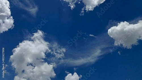 Blue sky and cumulus cloud cloudscape timelapse, Summer blue sky time lapse, Nature weather blue sky. Cloud time lapse nature background.