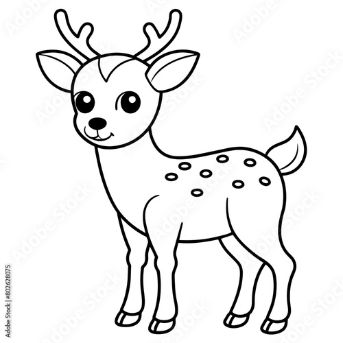 Children coloring book page  line art  black and white  cute style  illustration of  a deer