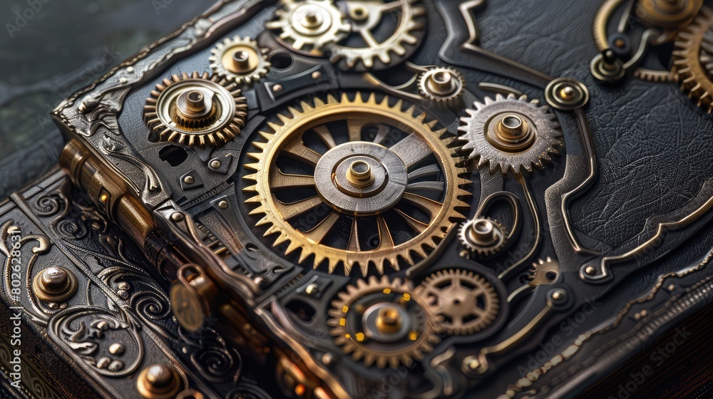 Intricate Steampunk Gears on Wooden Box
