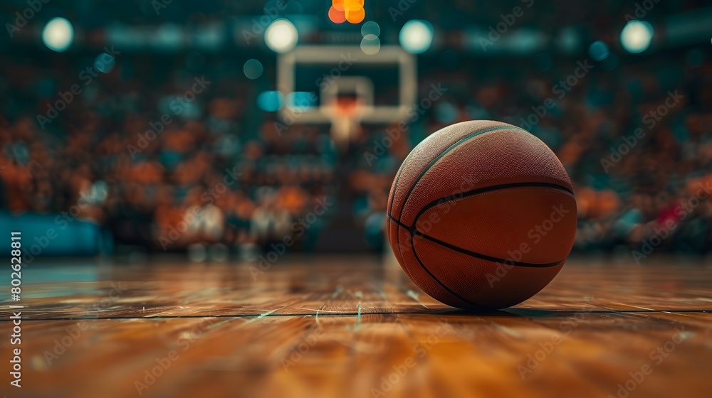 Spotlight shines on court in a sport arena stadium, with basketball poised on the floor for game time. Motivation fuels this lifestyle background poster. Spotlight shines on court in a sport arena stadium, with basketball poised on the floor for game time. Motivation fuels this lifestyle background poster.