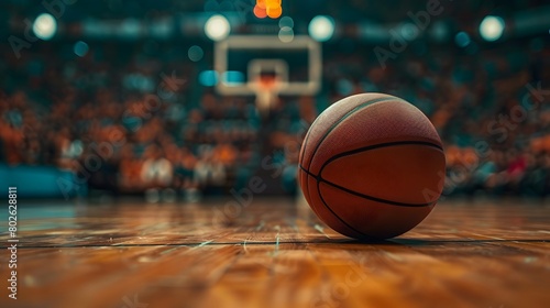 Spotlight shines on court in a sport arena stadium, with basketball poised on the floor for game time. Motivation fuels this lifestyle background poster.