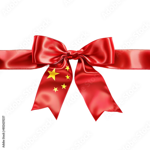 decorative ribbon with china flag theme, isolated PNG, white background