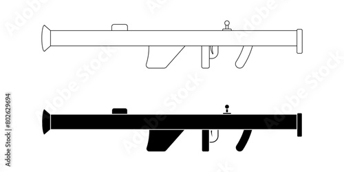 outline silhouette Rocket launcher icon set isolated on white background