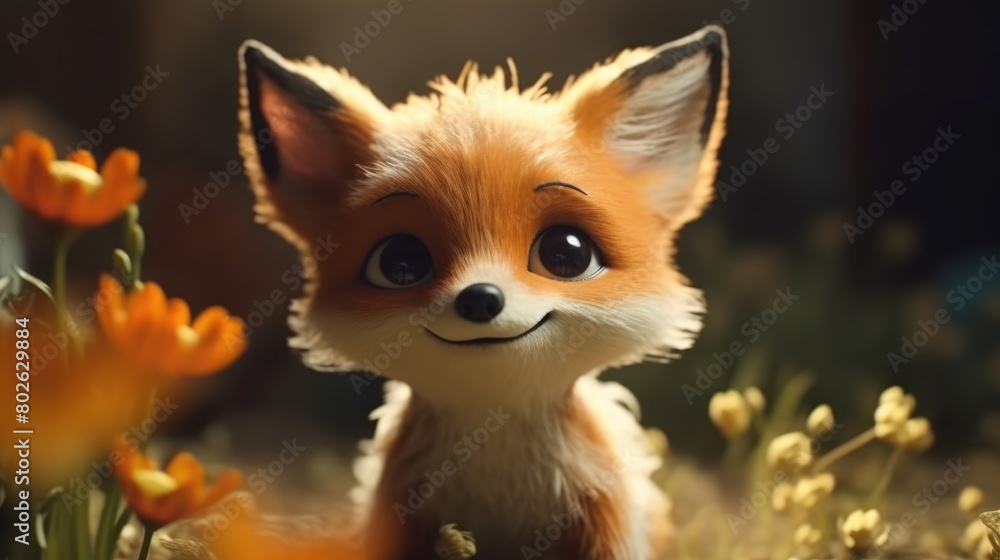 Fototapeta premium Adorable baby fox. Created with Generative AI.