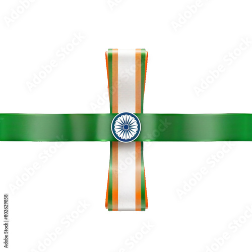 decorative ribbon with india flag theme, isolated PNG, white background photo