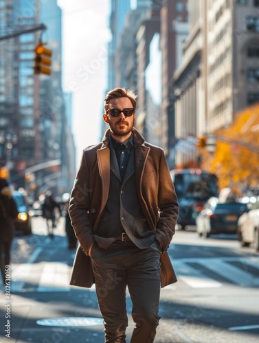 Fashionable men walking down the city streets.