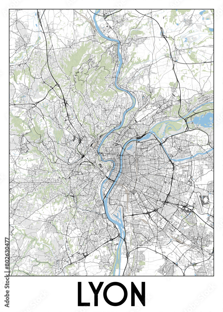 Fototapeta premium Lyon, France map poster art