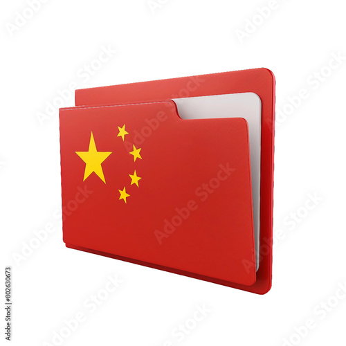 folder with china flag theme, isolated PNG, white background