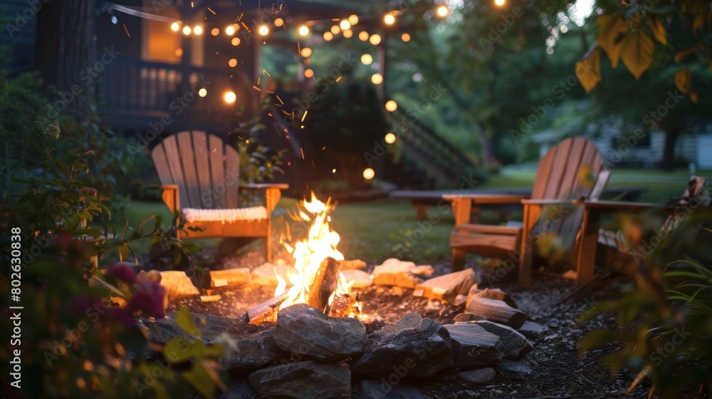 The crackling of the fire blends with the sound of laughter echoing through the backyard. 2d flat cartoon. The crackling of the fire blends with the sound of laughter echoing through the backyard. 2d flat cartoon.