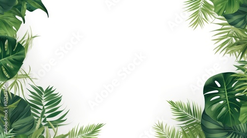 Artistic and simple presentation of tropical greenery on a white canvas  perfect for creative and design-focused projects 