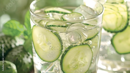 Fresh cucumberinfused water available to quench thirst and hydrate..