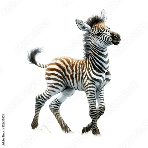 Black and white striped zebra standing alone  isolated  on a white background